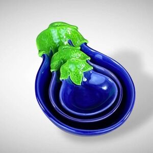 Purple Eggplant Nesting Bowl Set Ceramic Japan Serving Dishes 3 Piece 1970s 80s